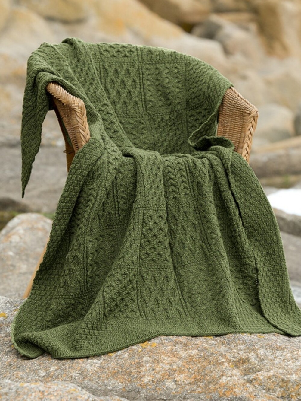 Aran Crafts Irish Patchwork Throw 100% Merino Wool 50 x 60 Meado Green